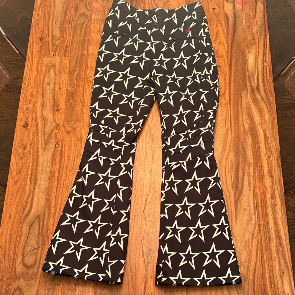 Perfect Moment soft shell Ski Pants Black+White Star Aurora Flare Pants sz S